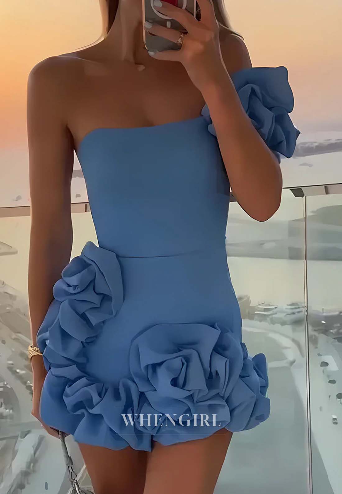One Shoulder Ruched Sheath Sleeeveless Short Homecoming Dress