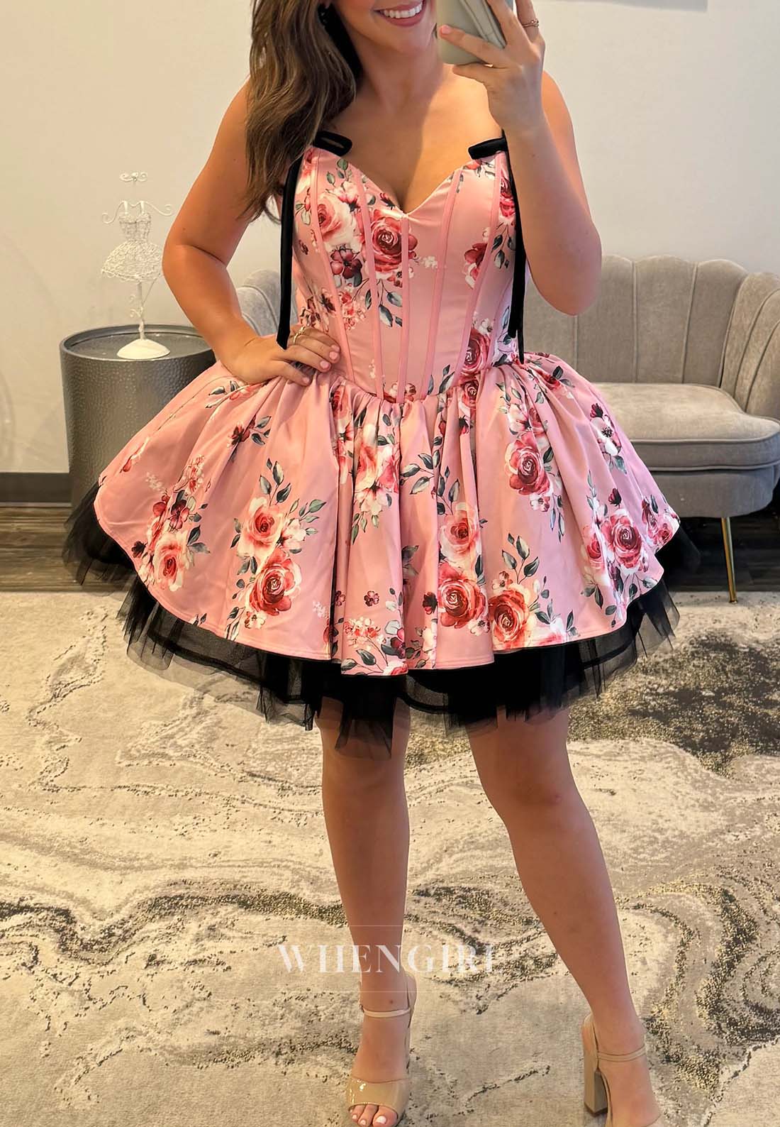 Sweetheart Sleeveless Floral Back Zipper A-Line Short Homecoming Dress