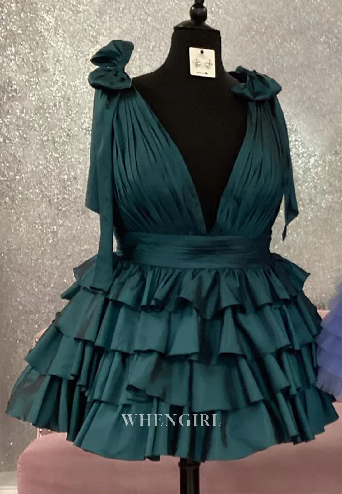 A-Line V Neck Sleeveless Multi Tiered Zipper Back Sleeveless Short Homecoming Dress