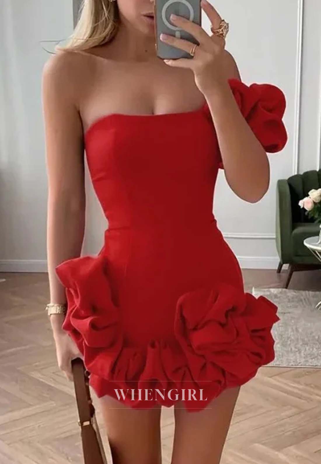 One Shoulder Ruched Sheath Sleeeveless Short Homecoming Dress