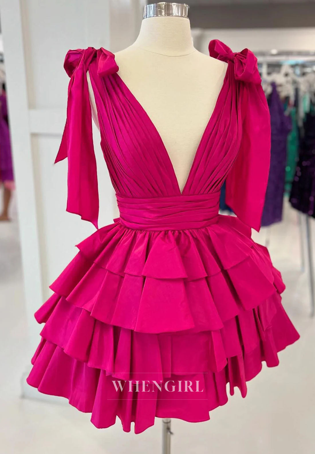 A-Line V Neck Sleeveless Multi Tiered Zipper Back Sleeveless Short Homecoming Dress