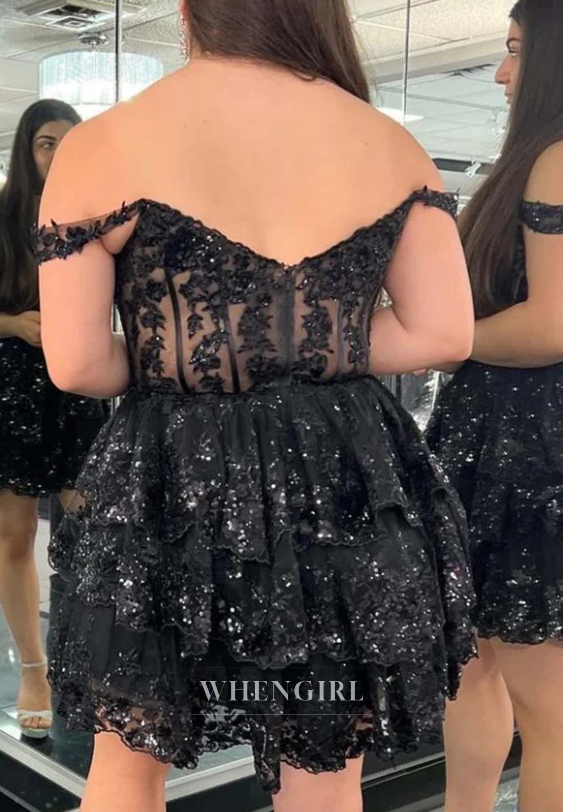 A-Line Off Shoulder Multi Tiered Back Zipper Sweetheart Homecoming Dress