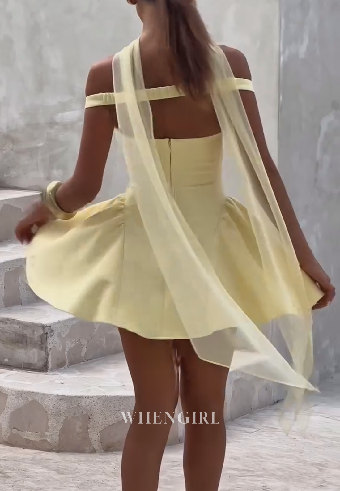 Yellow Sweetheart Off Shoulder Sleeveless A-Line Homecoming Dress