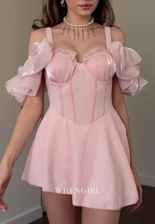 Light Pink Off Shoulder Sweetheart A-Line Sleeveless Homecoming Dress Sweet 16 Party Dress