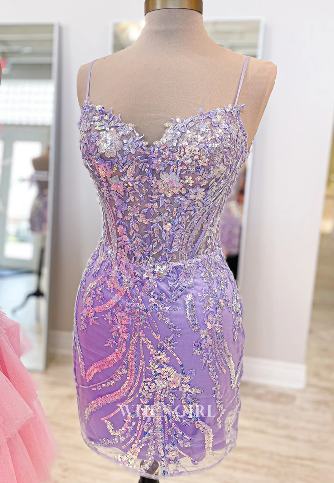 Sheath Sweetheart Sequins Spaghetti Straps Sleeveless Back Zipper Homecoming Dress
