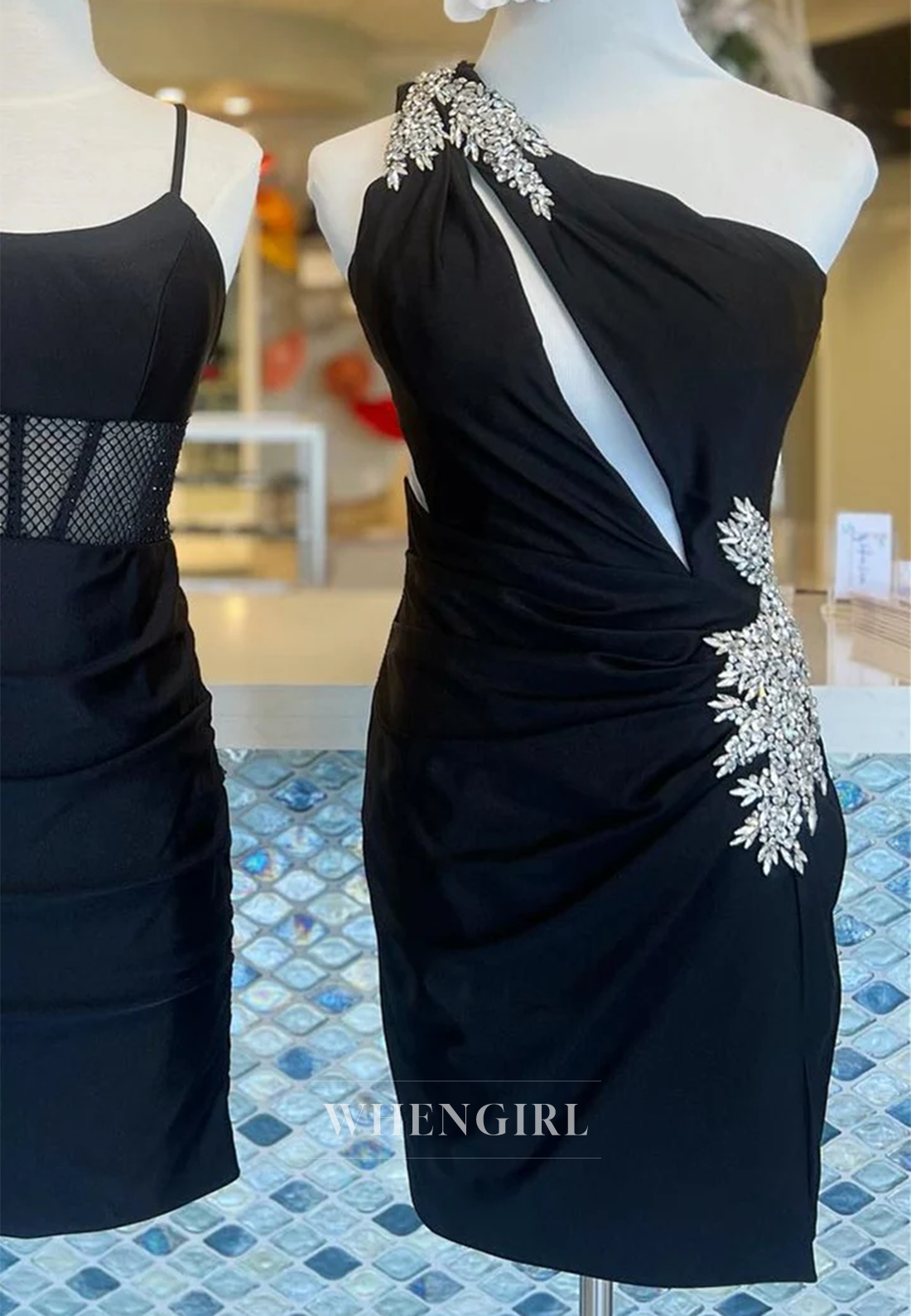 Sheath Pleated Sleeveless Cut Out One Shoulder Side Slit Back Zipper Homecoming Dress