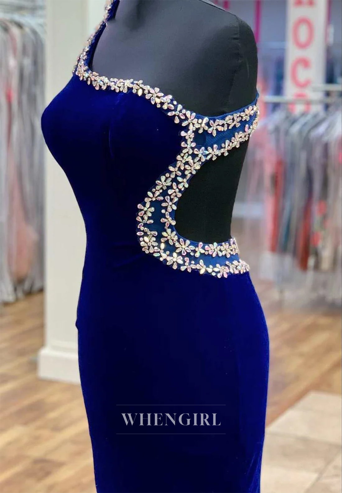 Sheath Velvet One Shoulder Beaded Cut Out Back Sleeveless Short Homecoming Dress