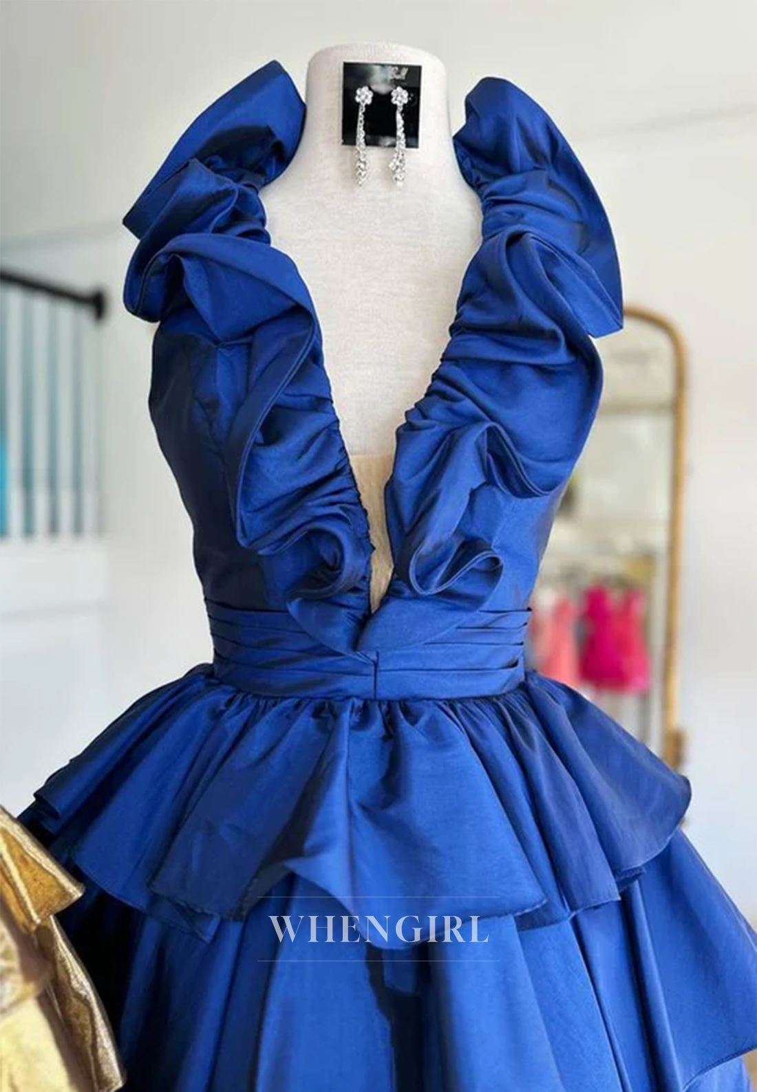 A-Line V Neck Sleeveless Multi Tiered Ruffles Short Homecoming Dress
