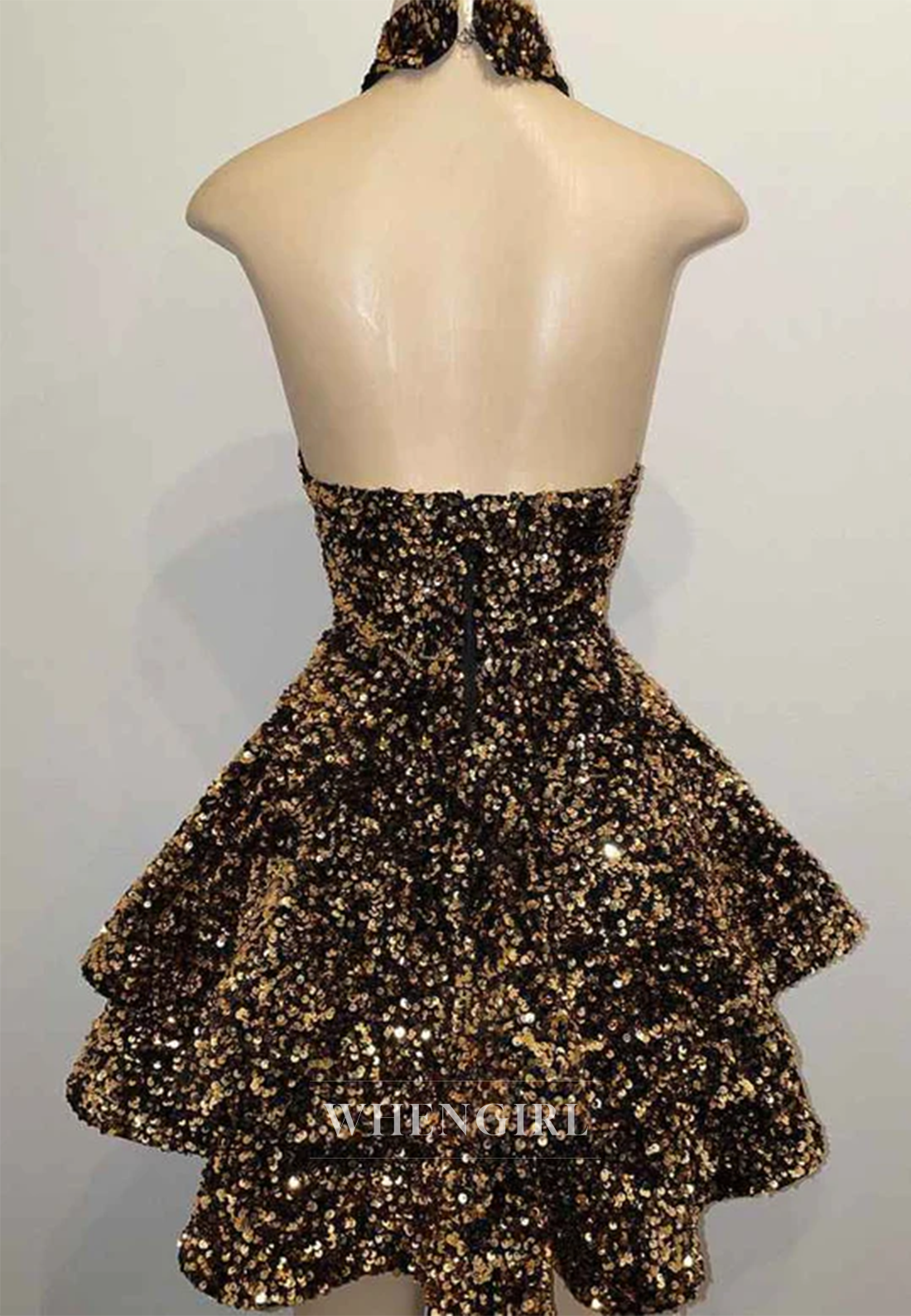 A-Line Halter Sequins Sleeveless Cut Out Ruffles Back Zipper Homecoming Dress
