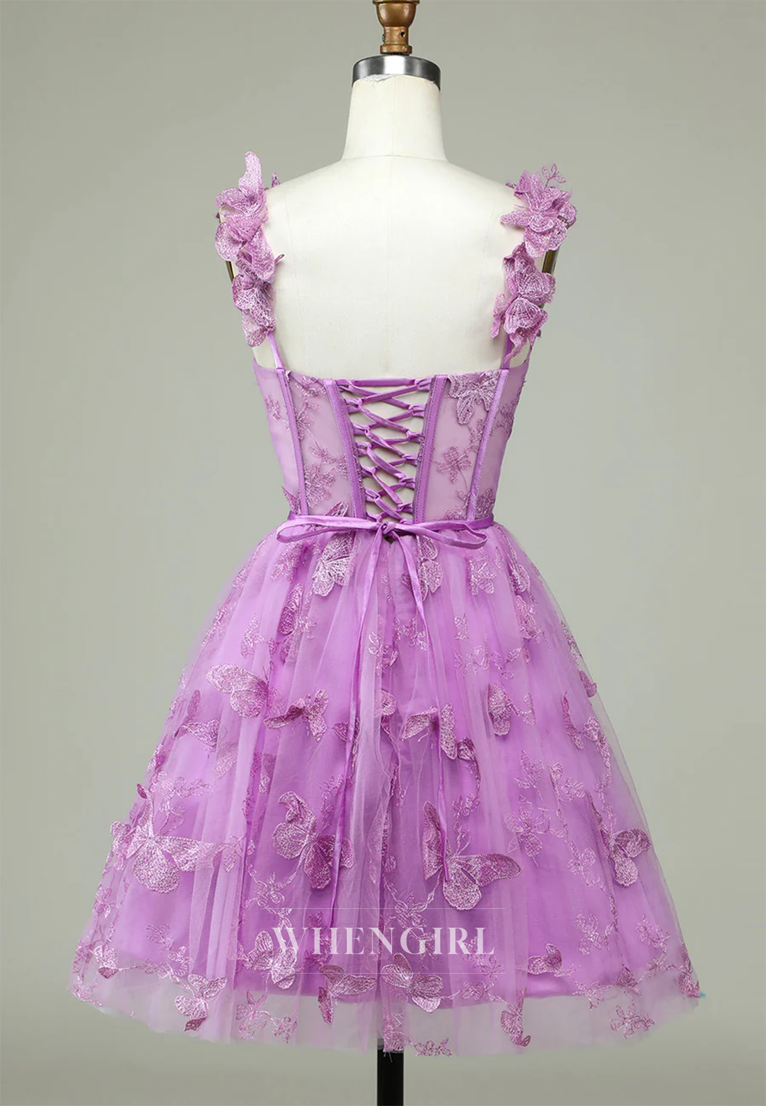 Purple Sweetheart Sleeveless Appliqued Butterfly Tulle A-Line Lace Up Homecoming Dress