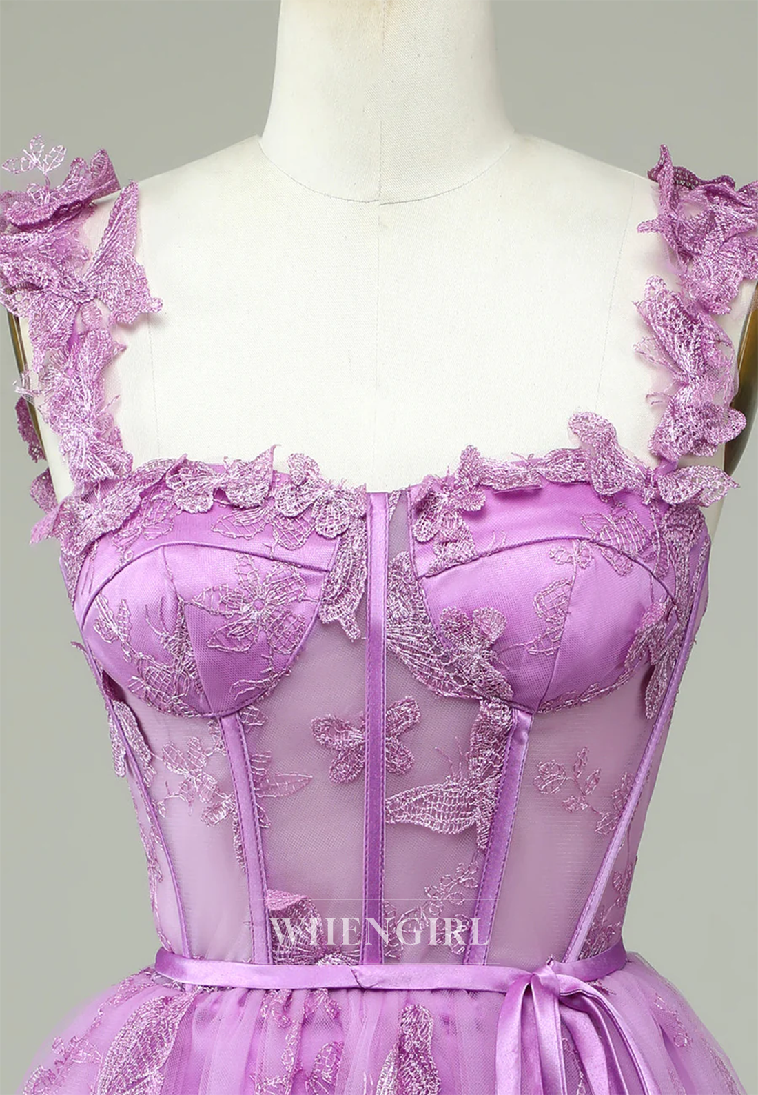 Purple Sweetheart Sleeveless Appliqued Butterfly Tulle A-Line Lace Up Homecoming Dress