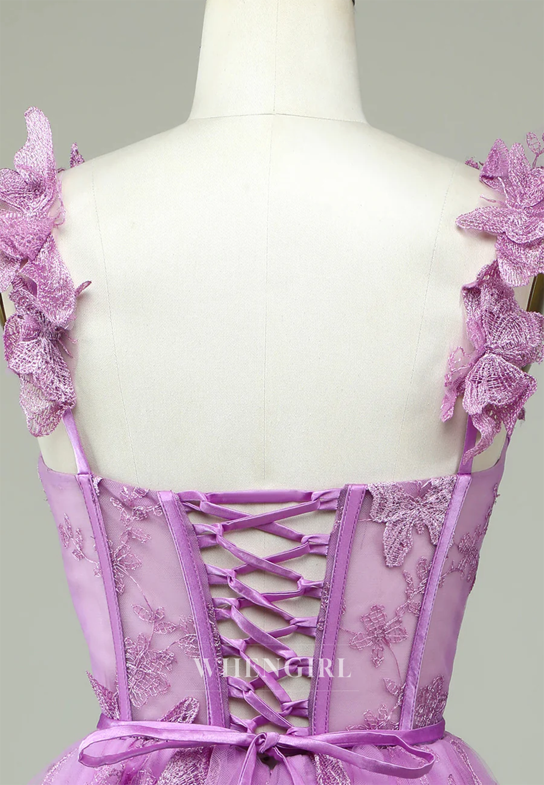Purple Sweetheart Sleeveless Appliqued Butterfly Tulle A-Line Lace Up Homecoming Dress