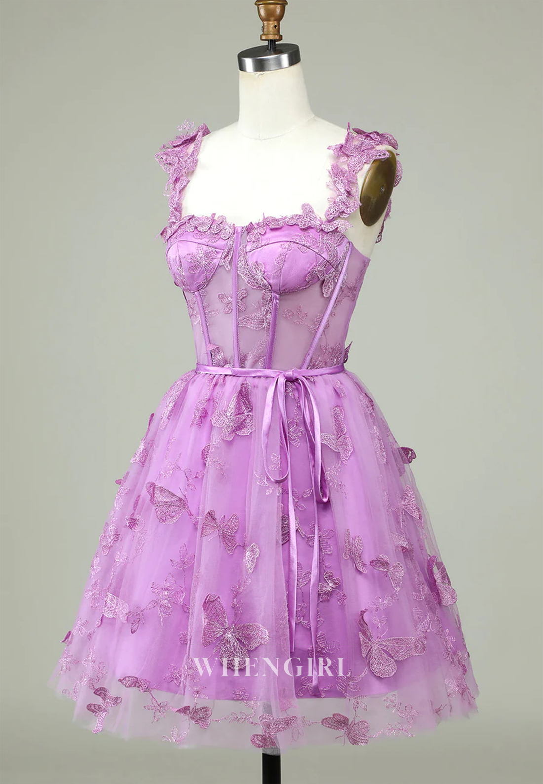 Purple Sweetheart Sleeveless Appliqued Butterfly Tulle A-Line Lace Up Homecoming Dress