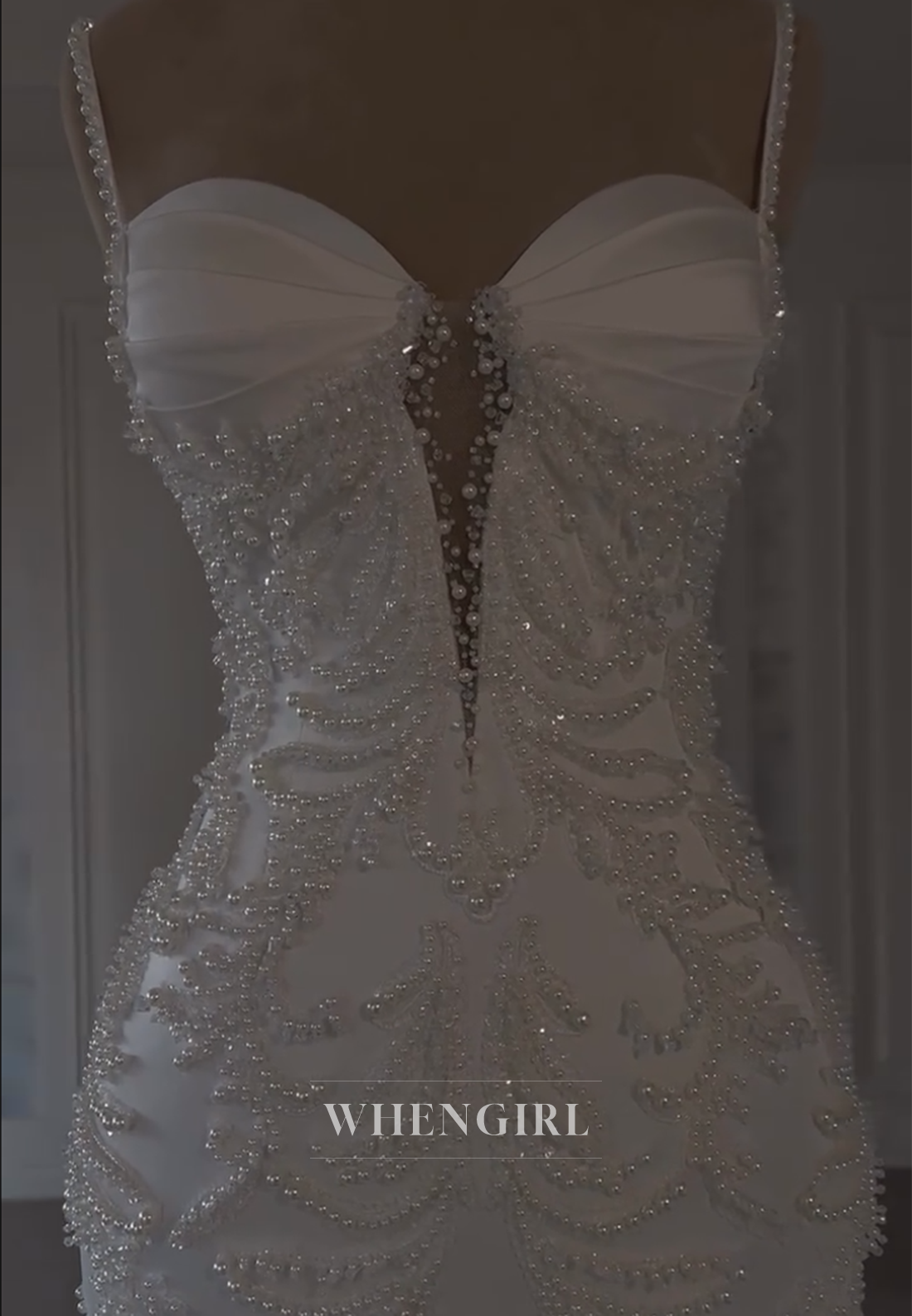 Sweetheart Pearls Beading Sleeveless Mermaid Wedding Dress with Sweep Train