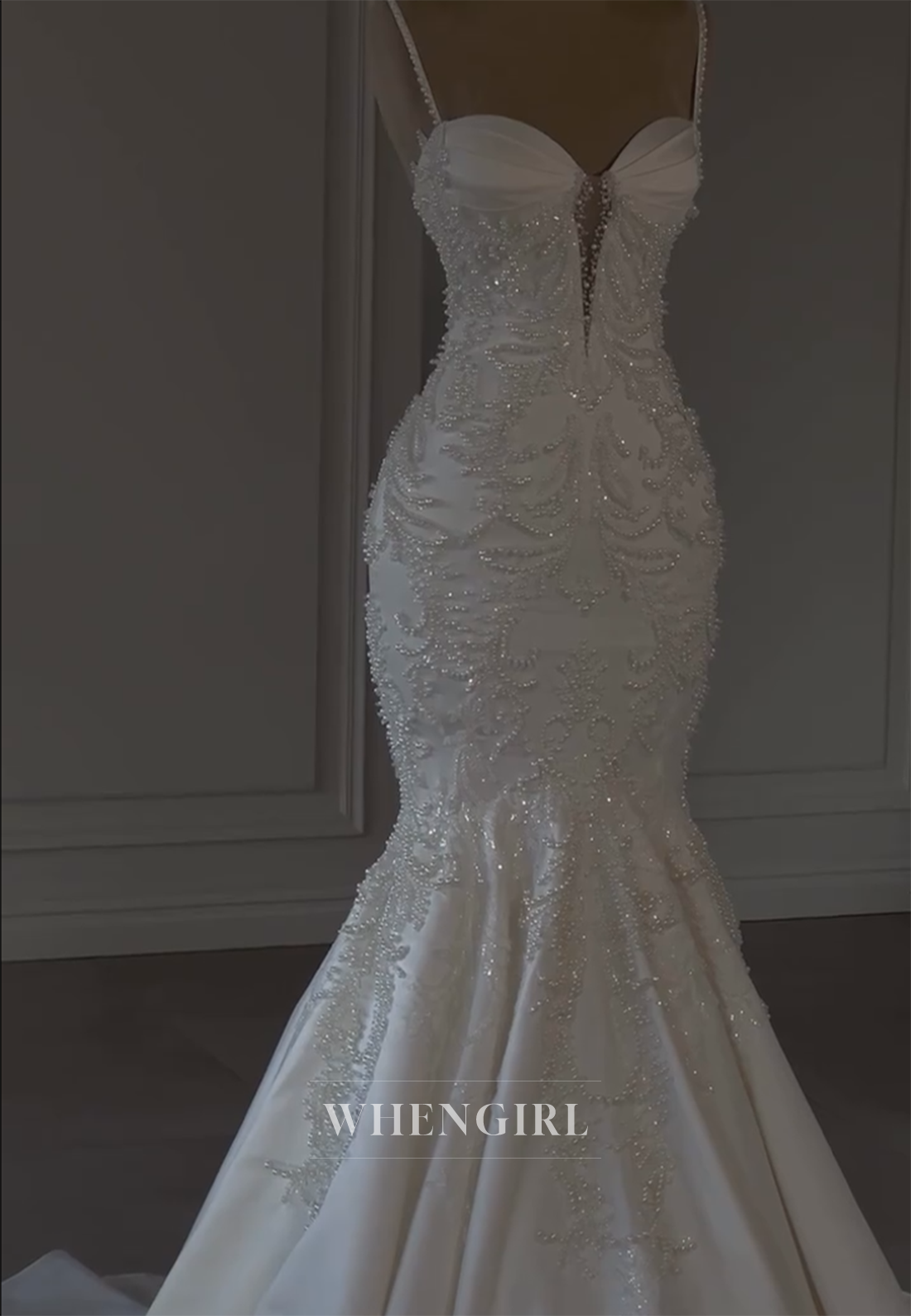 Sweetheart Pearls Beading Sleeveless Mermaid Wedding Dress with Sweep Train