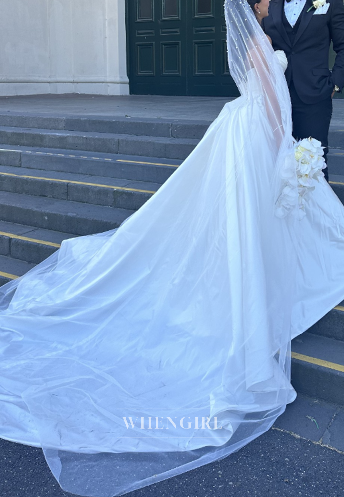 Sheath Pearls Beaded Sweetheart Sleeveless Removable Chapel Trian Wedding Dress