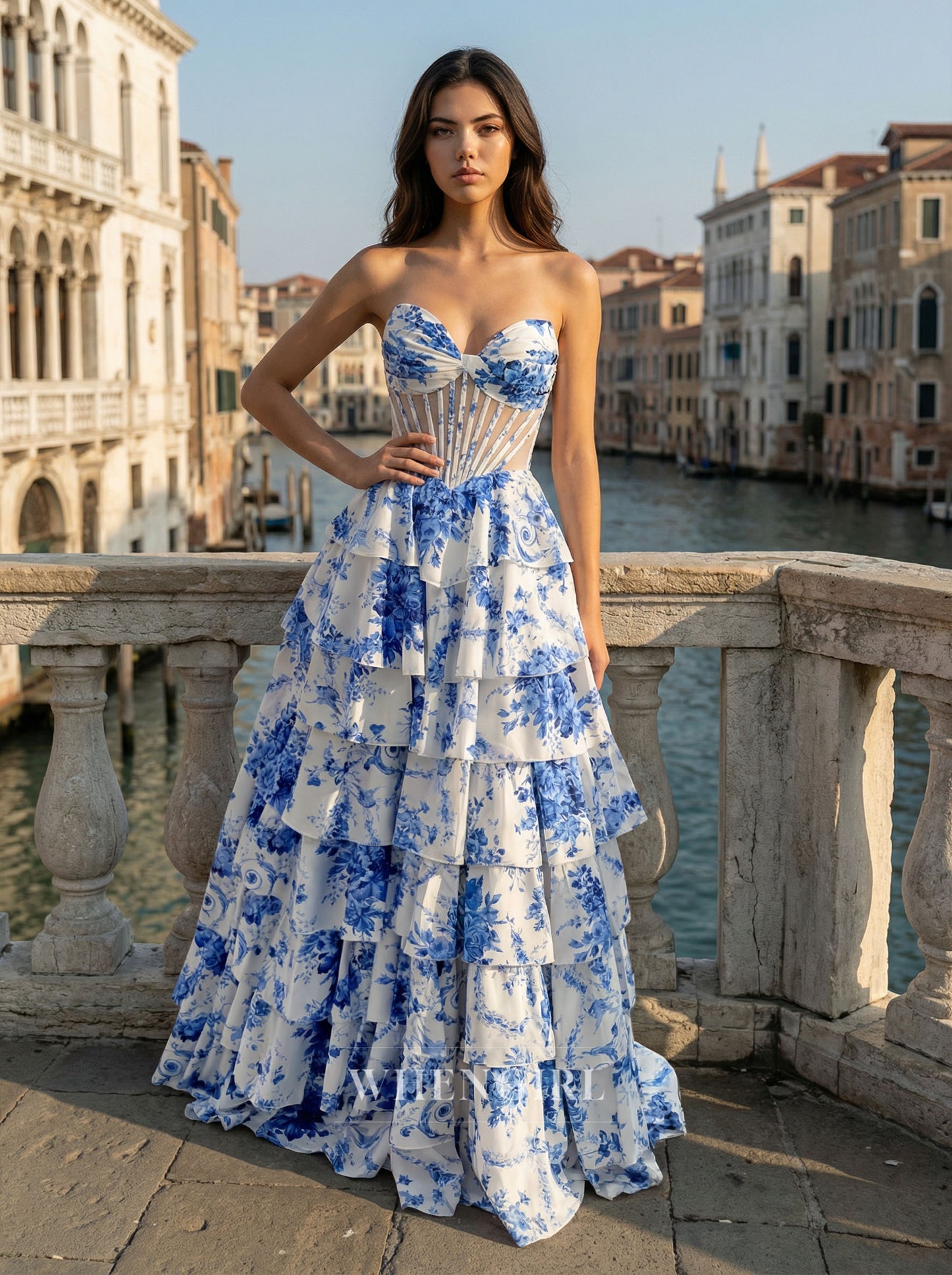 A-Line Multi Tiered Ruffles A-Line Prom Dress