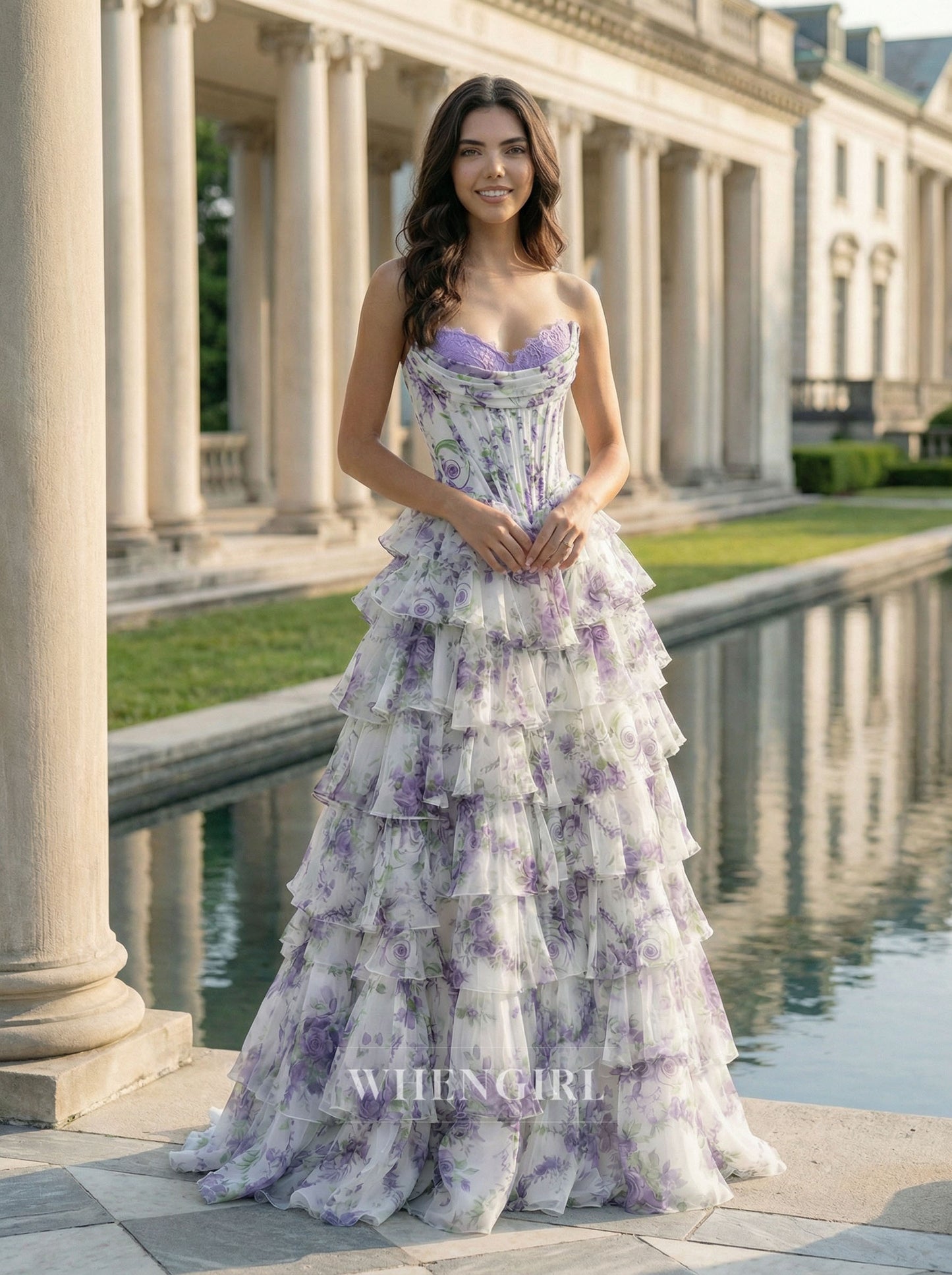 A-Line Purple Sweetheart Multi Tiered Ruffles Chiffon Prom Dress