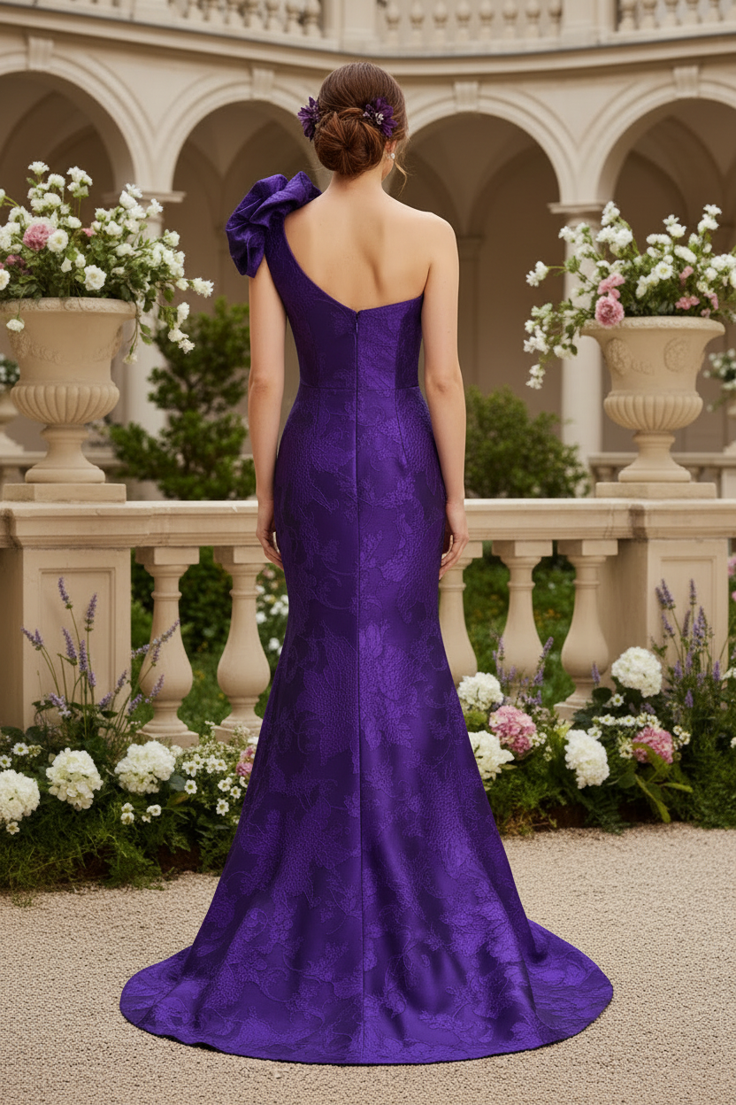 Purple One Shoulder 3D Flower Mermaid Formal Dress