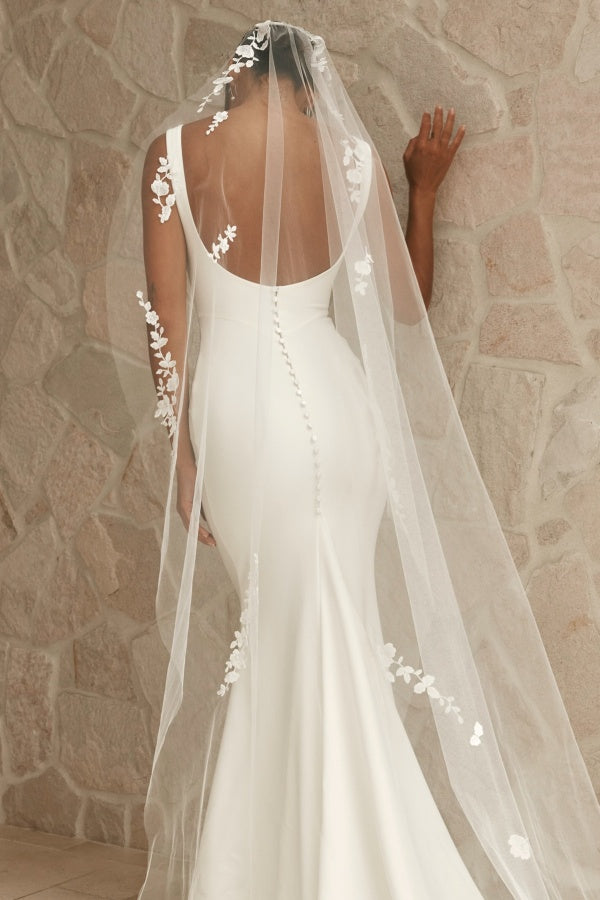 Mermaid Square Neck Straps Ruched Open Back Satin Wedding Dress