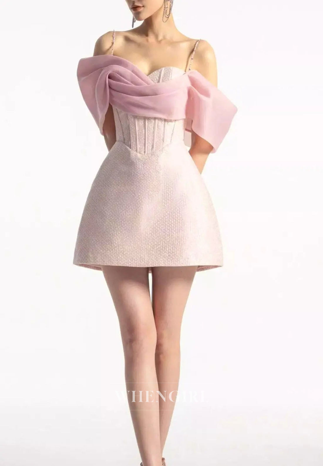 Pink Spaghetti Straps Sleeveless Asymmetrical Neck Back Zipper Sheath Short Homecoming Dress