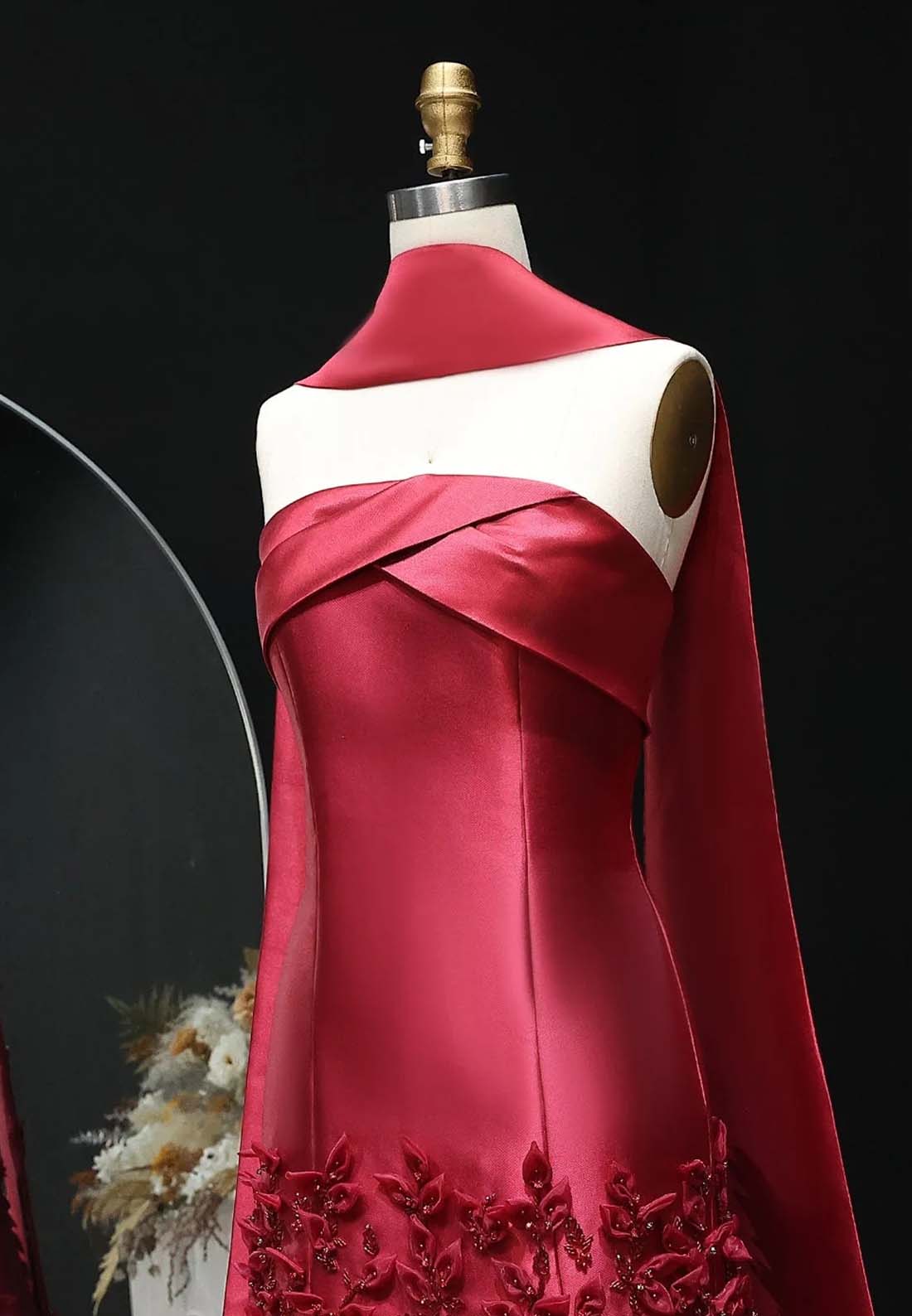 A-Line Strapless Pleated Beaded Strapless Sleeveless Floor Length Formal Dress with Cape