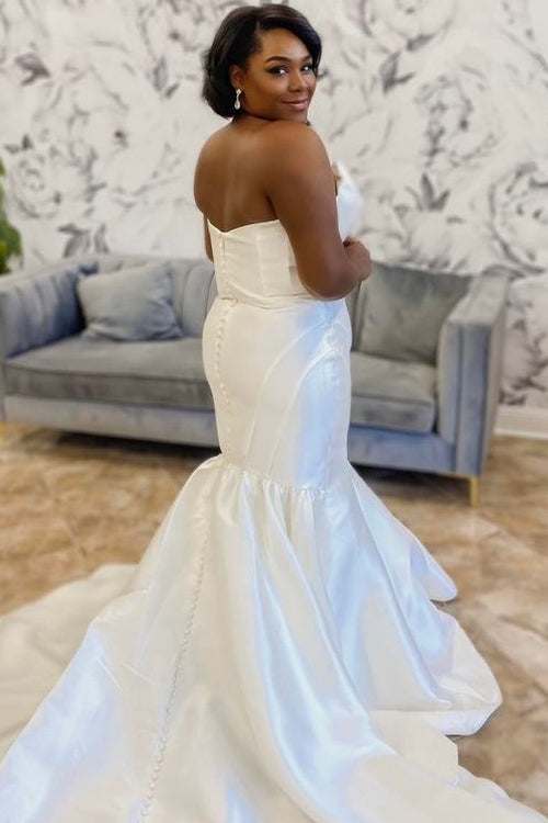 Satin Strapless Trumpet Long Wedding Dress