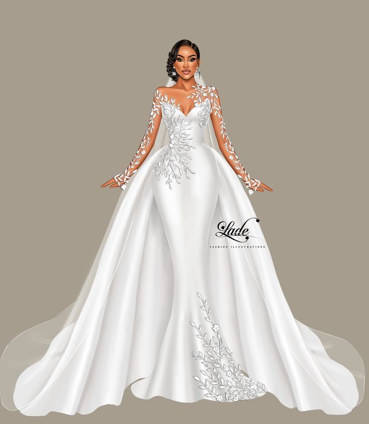 Satin Mermaid Long Sleeves Appliques Wedding Dress with Court Train