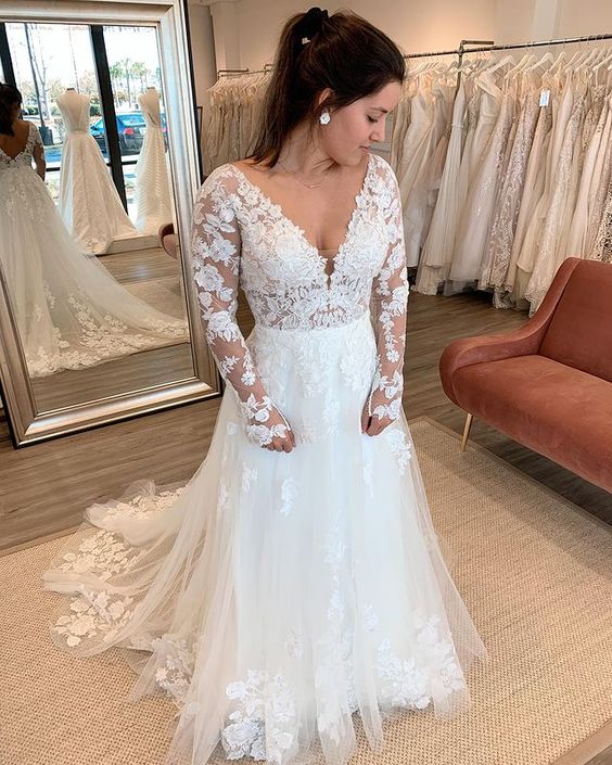 A-line Long Sleeve Lace Wedding Dress
