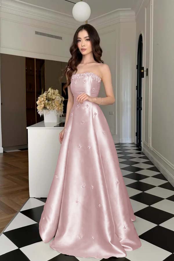A-Line Straight Across Stylish Rhinestone Evening Dress