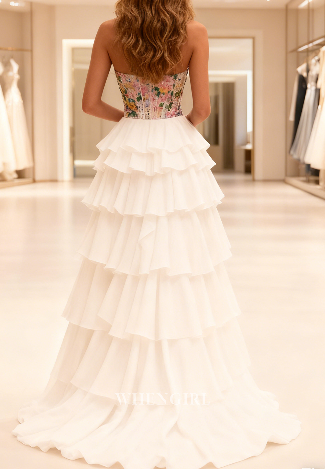 A-Line Tube Top Multi Tired Ruffles Back Zipper Prom Dress