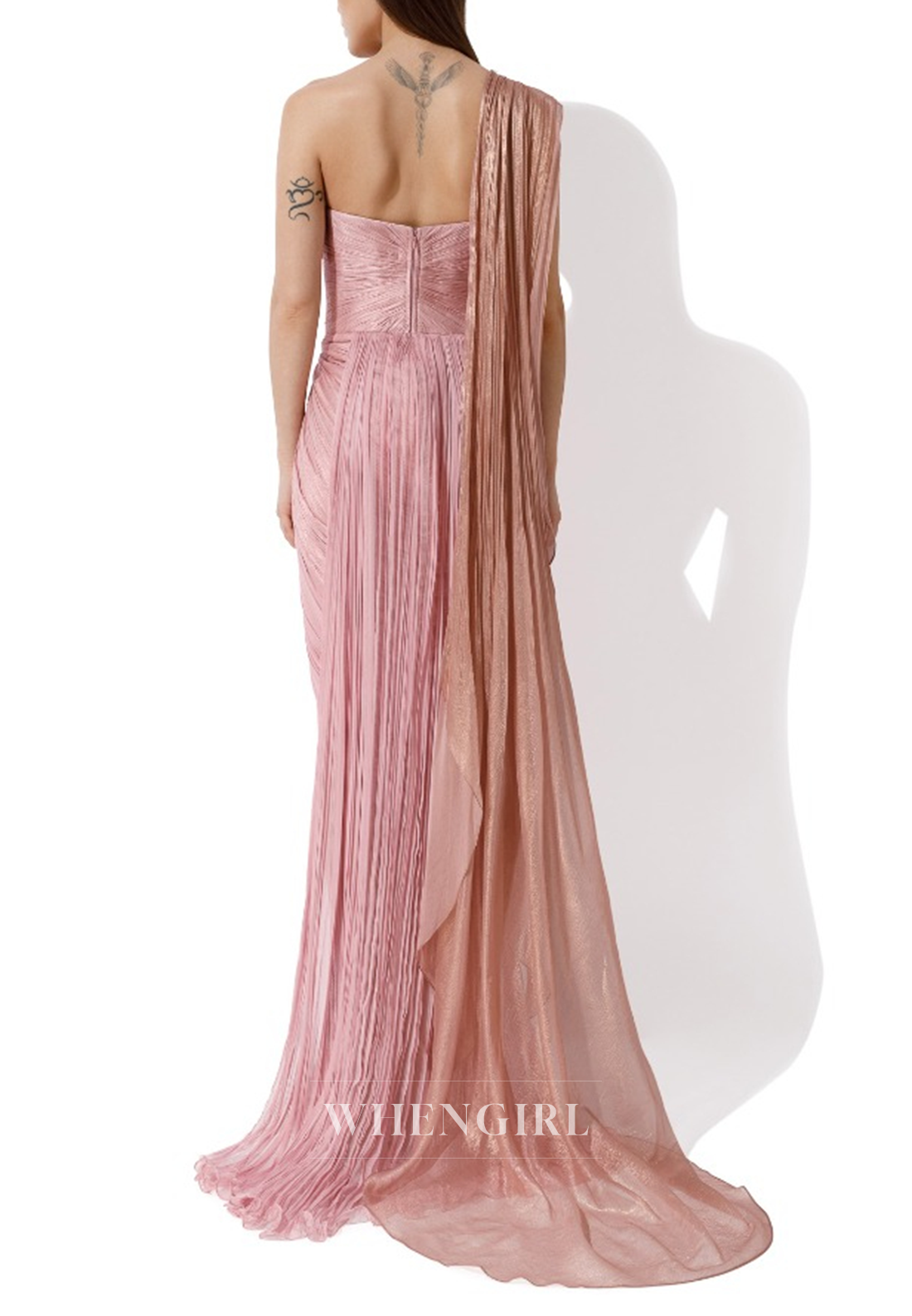 Light Pink One Shoulder Sleeveless Side Slit Pleated Sheath Long Formal Dress Evening Gown