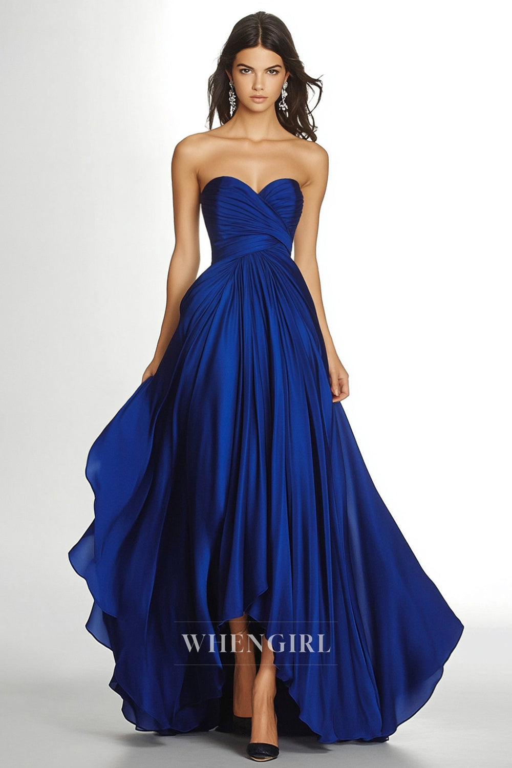 Vintage A-Line Sweetheart Sleeveless Pleated Satin High Low Party Gowns Gala Dresses