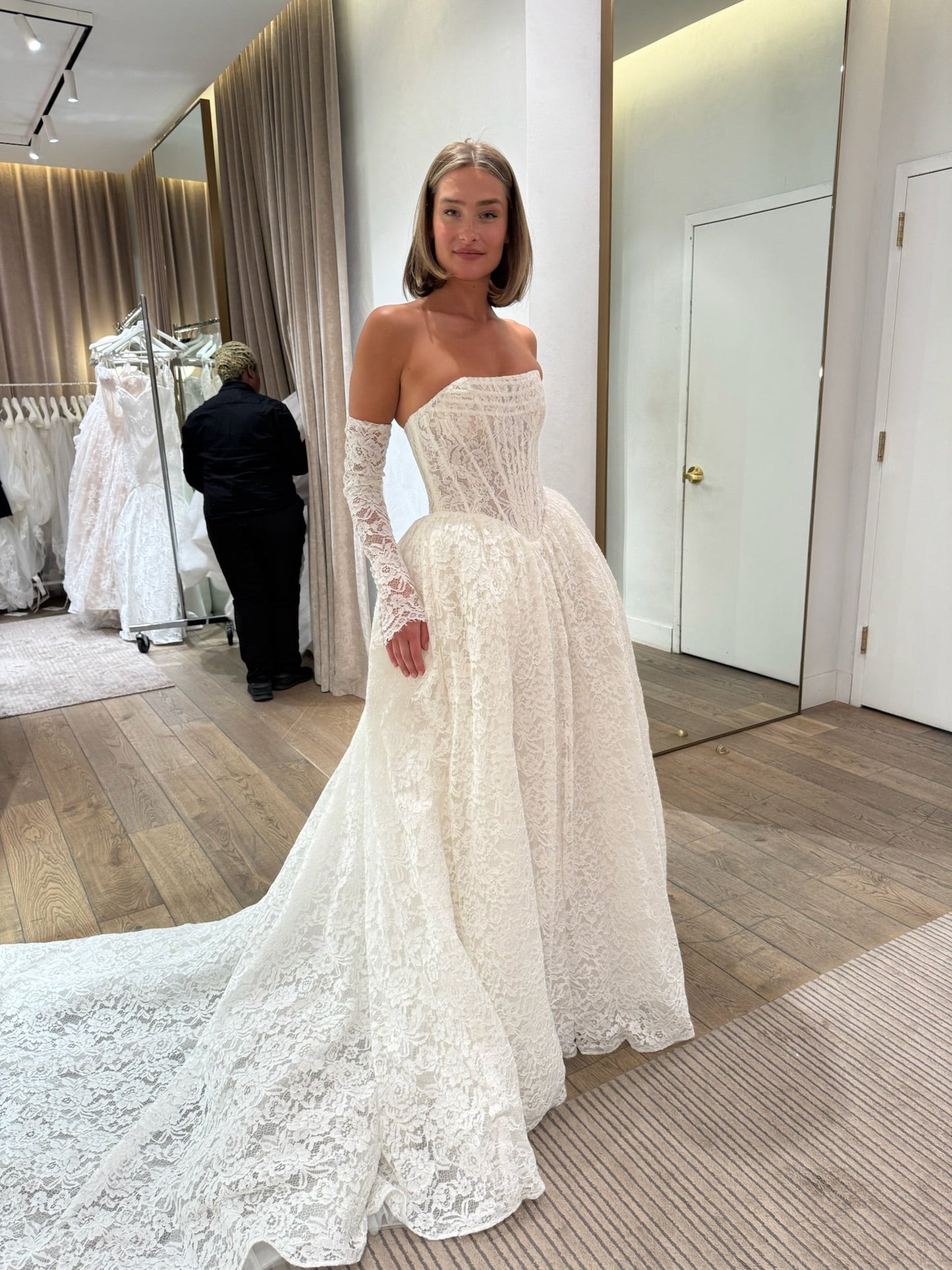 Ball Gown Long Sleeves Strapless Chapel Train Wedding Dress