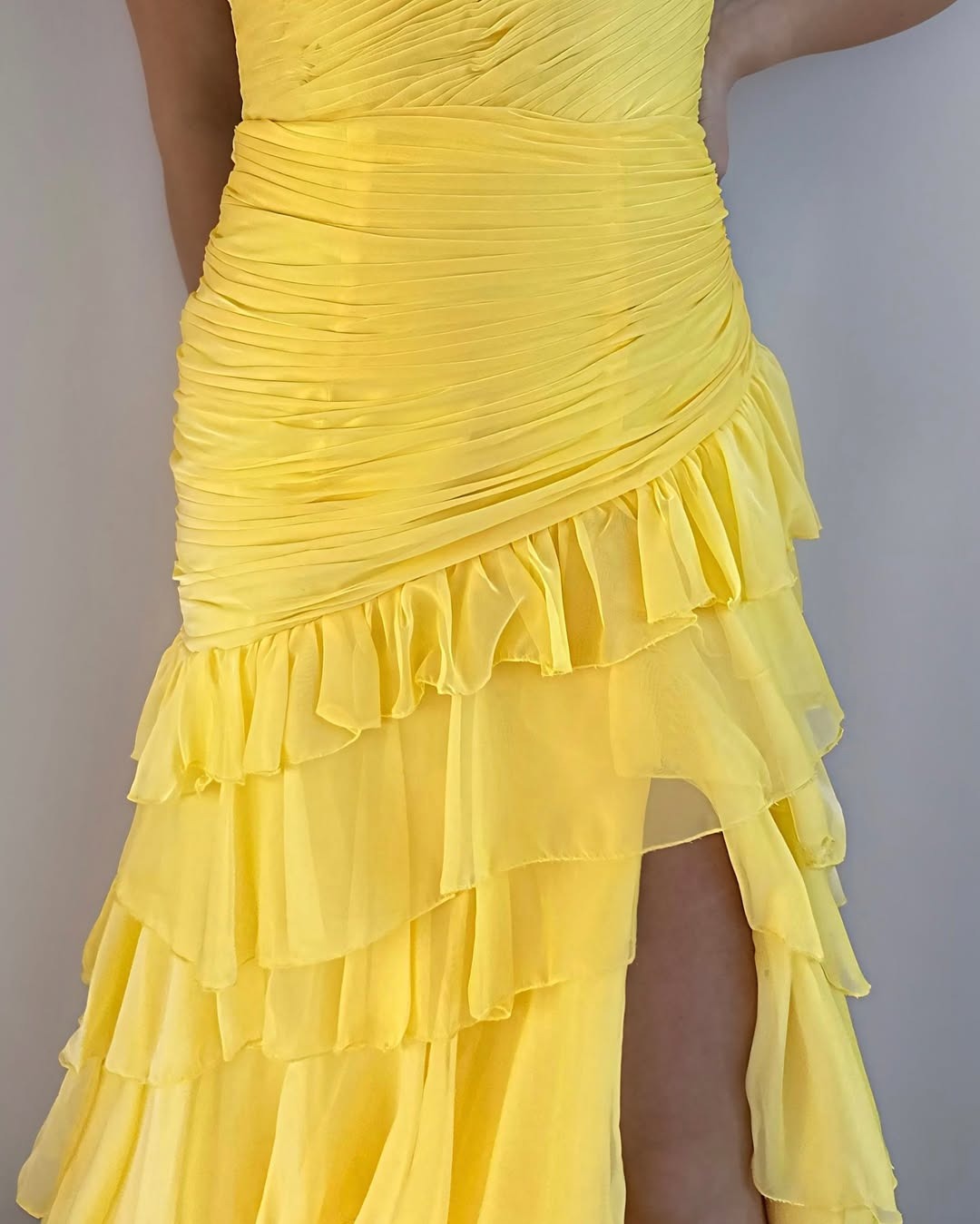 Yellow Sweetheart Prom Dresses Long Chiffon Ruffles Evening Gowns