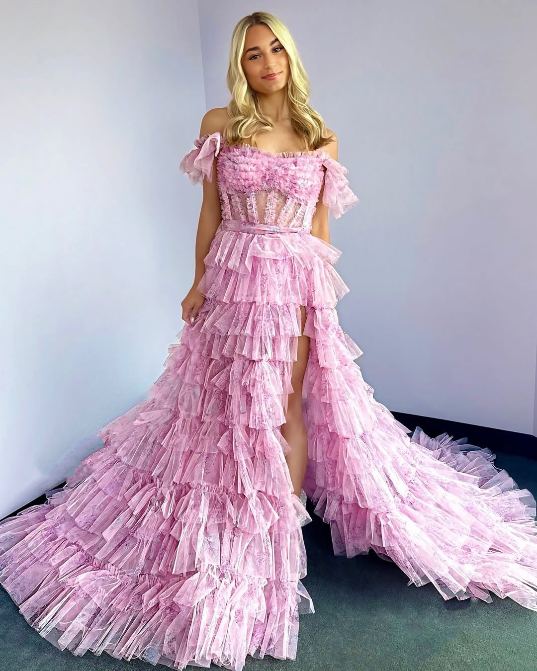 Women's A Line Prom Dresses Long Evening Gowns Corset Floral Party Dresses