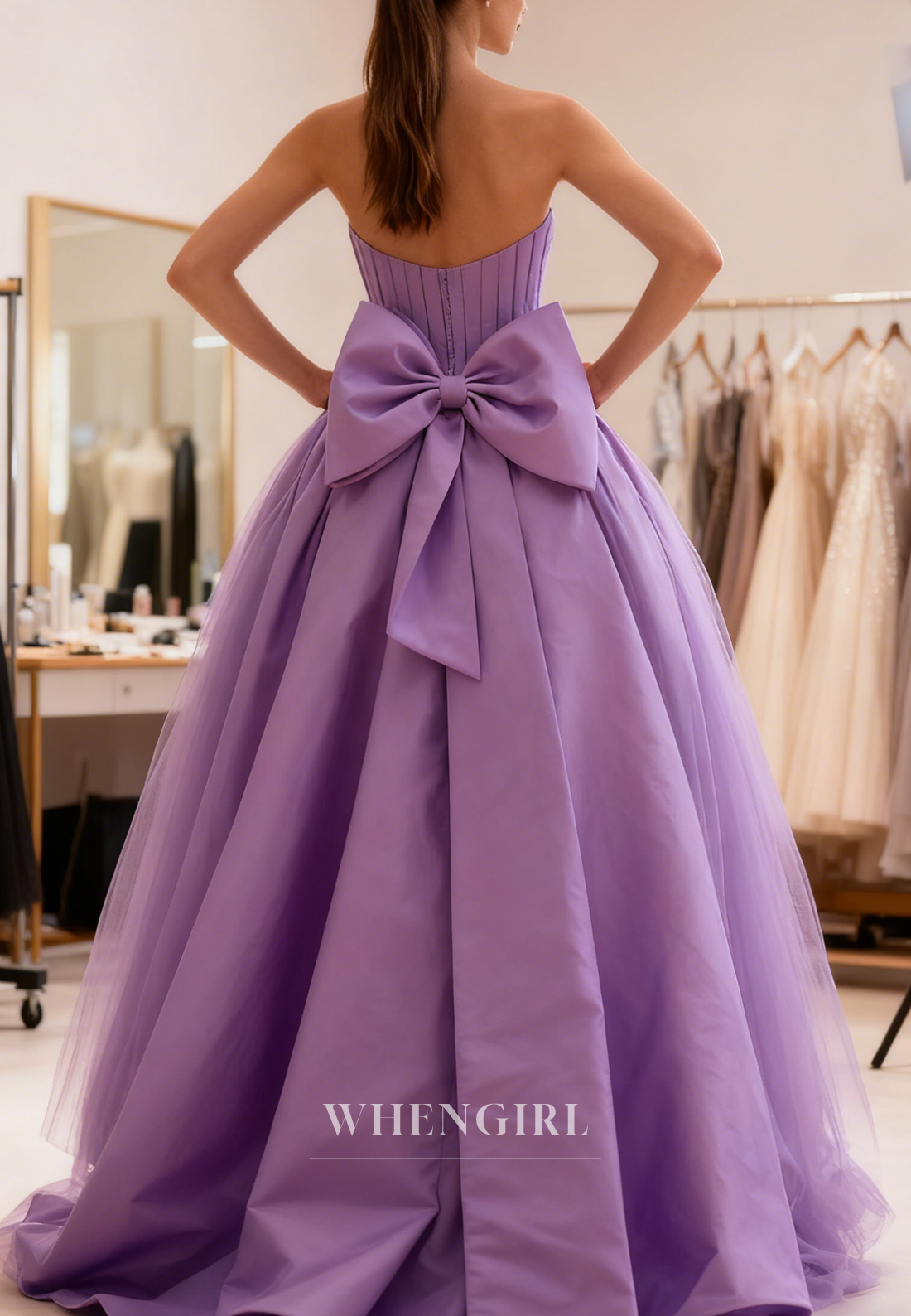 Tahiti A-Line Tube Top Sleeveless Side Slit Bowknot Prom Dress