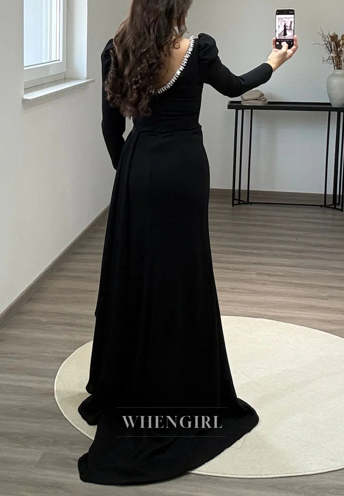 Sheath Beading Scoop Neck Pleated Long Sleeves Sweep Train Formal Party Dress