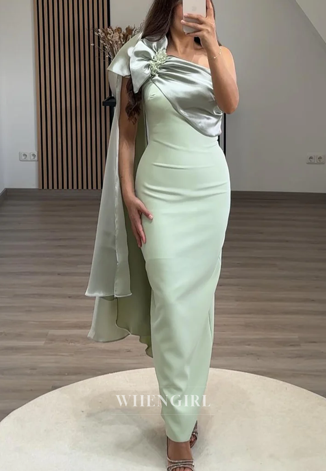 One Shoulder Sleeveless Back Zipper Pleated Ankle Length Sheath Formal Evening Gown