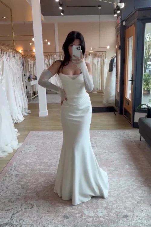 White Strapless Mermaid Long Wedding Dress