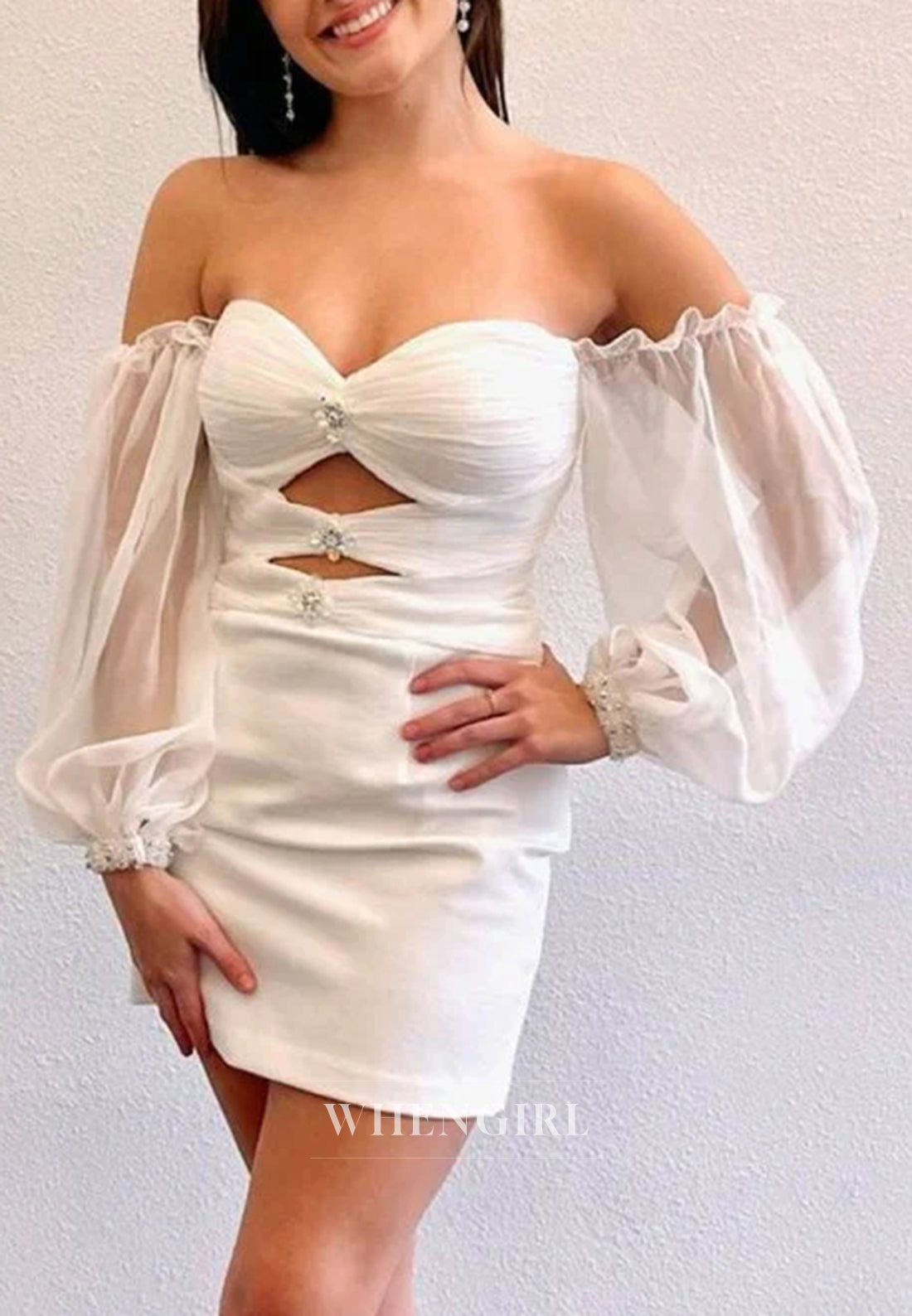 Sweetheart Beaded Cut Out Long Sleeves Sheath Strapless Homecoming Dress