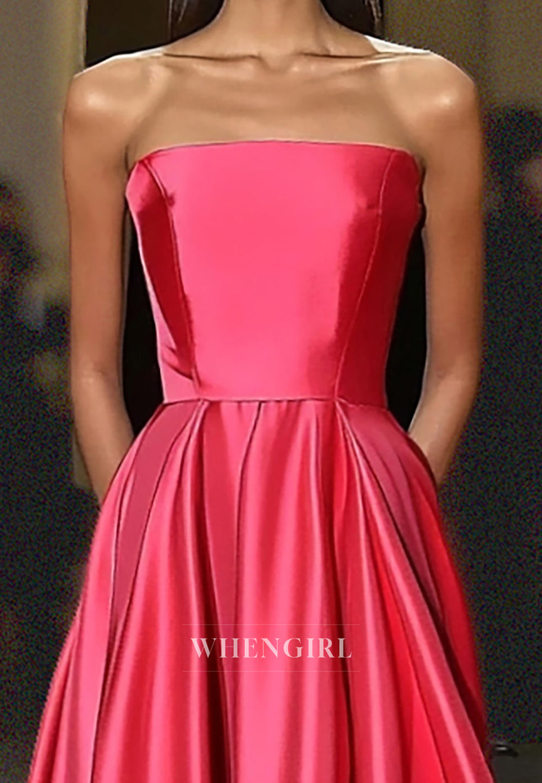 Gorgeous A-Line Gala Dresses Tube Top Sleeveless Pleated Long Satin Party Gowns