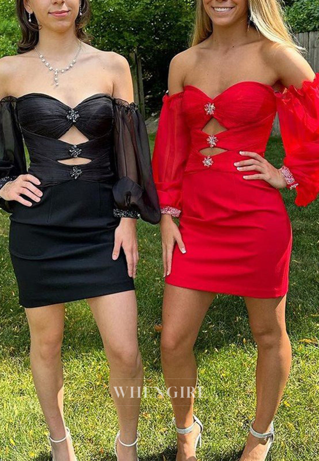 Sweetheart Beaded Cut Out Long Sleeves Sheath Strapless Homecoming Dress