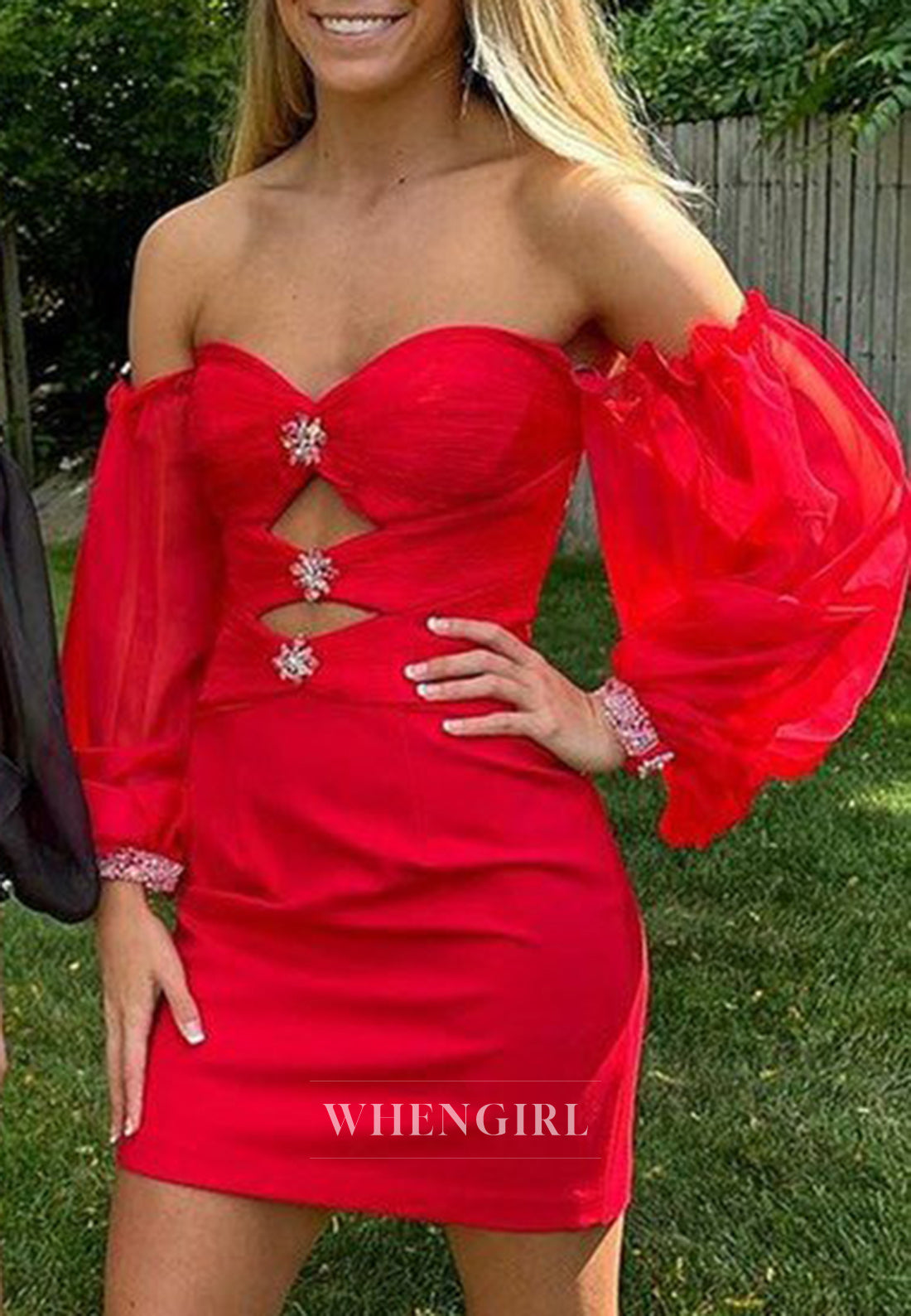 Sweetheart Beaded Cut Out Long Sleeves Sheath Strapless Homecoming Dress
