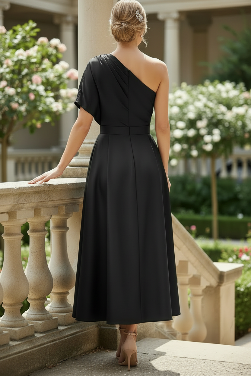 Black Satin A Line Mother Of The Bride Dress
