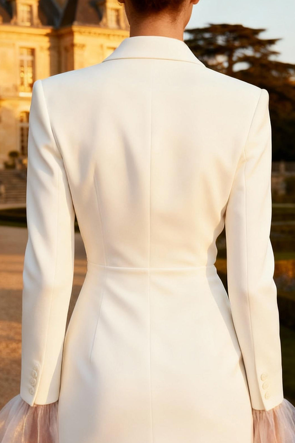 White Single Breasted Peak Lapel Short Blazer Wedding Dress