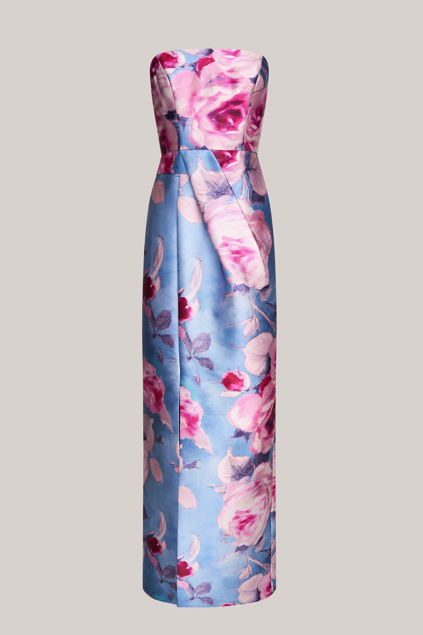 Tube Top Floral Printed Slit Floor Length Mother of the Bride Dress