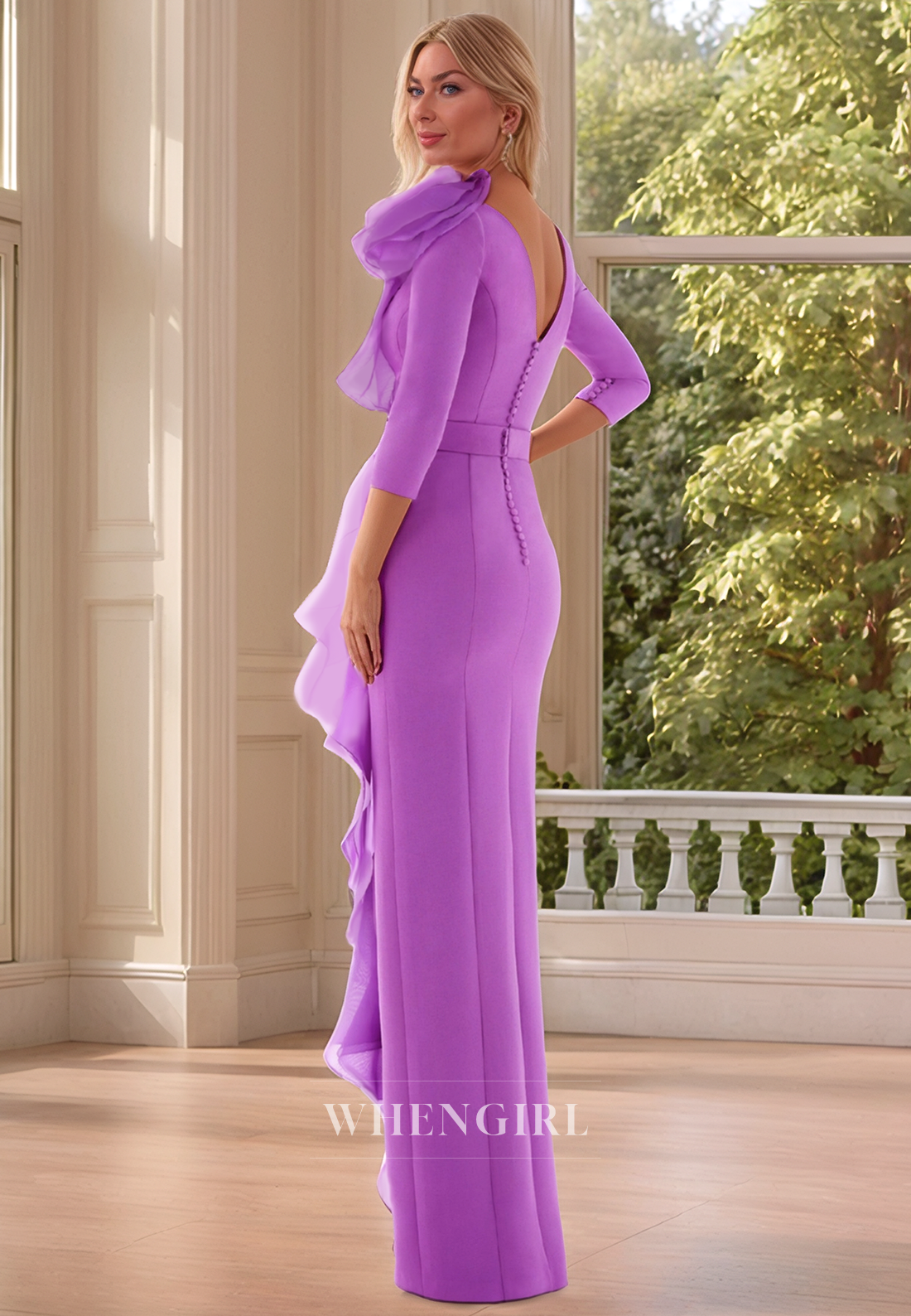 Sheath Ruffles Side Slit Elegant Mother of the Bride Dress with 3/4 Sleeves Elegant Formal Evening Dress