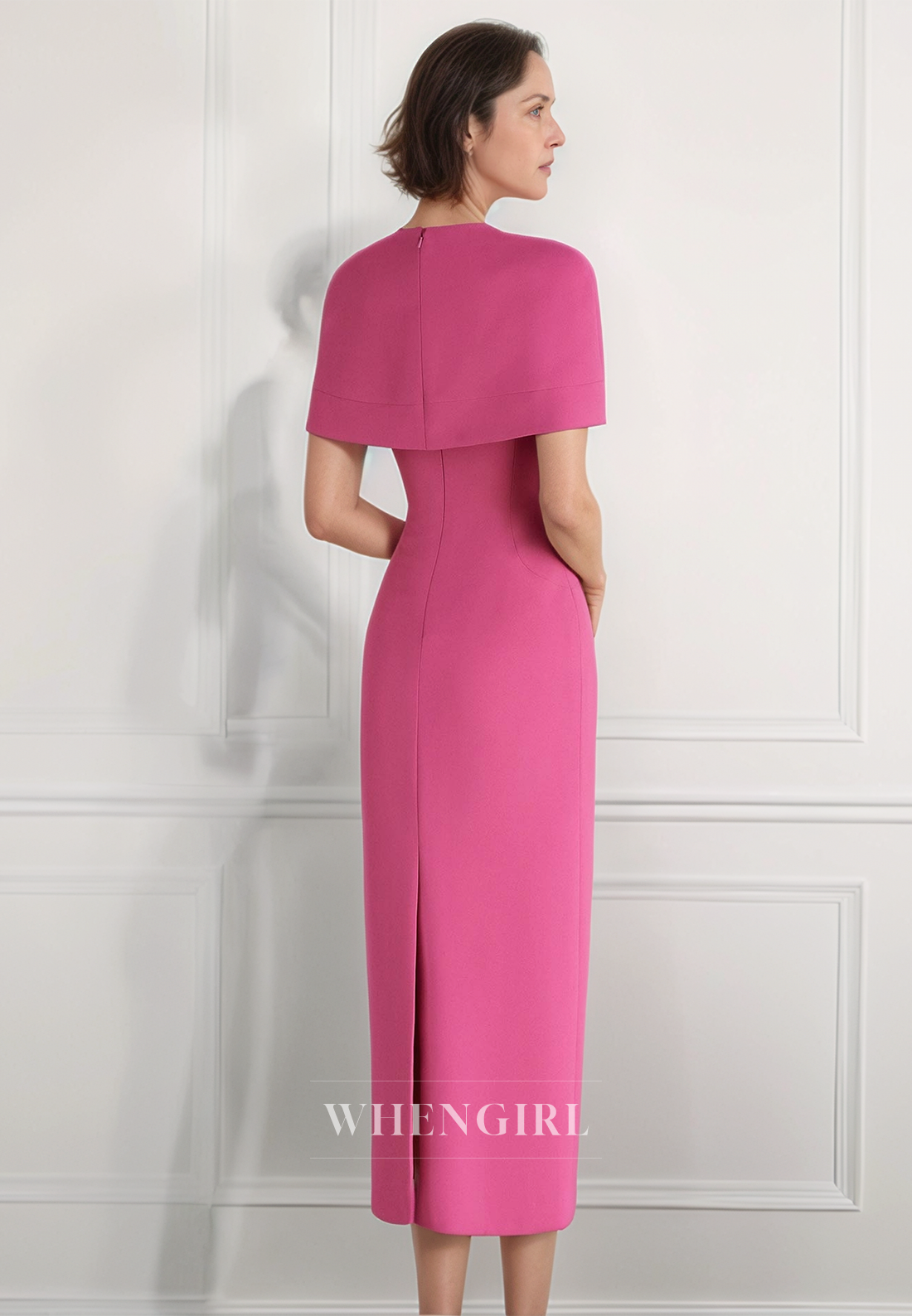 Unique Bateau Column Cocktail Dress Pink Elegant Mother of the Bride Dress with Shawl