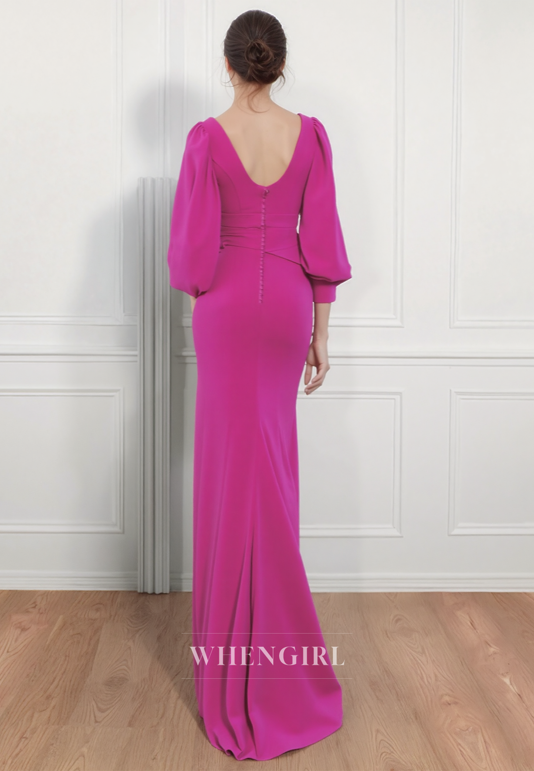 V Neck Long Sleeves Pleats Mermaid Mother of the Bride Dress